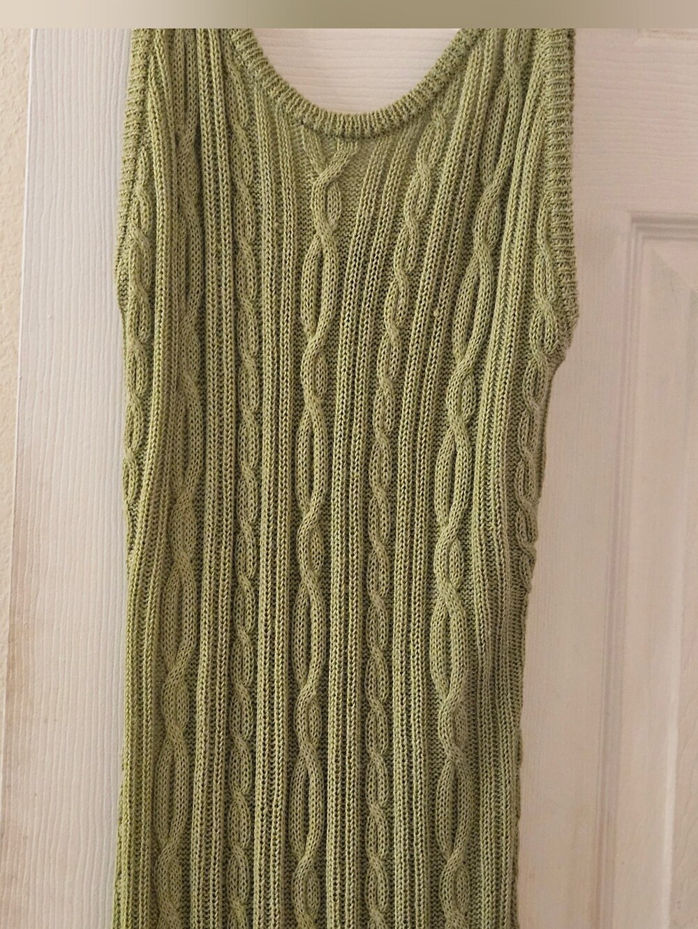 Sleeveless Lime Green Ribbed Stretch Maxi Bodycon Cotton Cable-Knit Dress